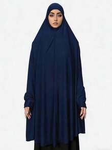 1pc Women's Solid Color Muslim Hijab With Sleeves, Simple Outdoor Prayer Headscarf, Convenient Conservative Head Cover; Muslim Hijab Accessory, Fashionable Minimalist Sun Protection Breathable, Multiple Colors Available, All-Season Women's Headscarf - Multicolor - View 14