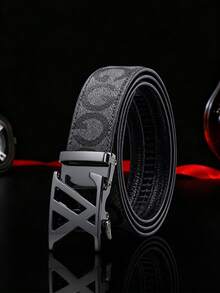 Thắt lưng nam tự động cài khóa kiểu vintage in họa tiết, da PU giả da, size lớn 47 inch, thắt lưng eo đa năng - Nhiều màu - Xem 10