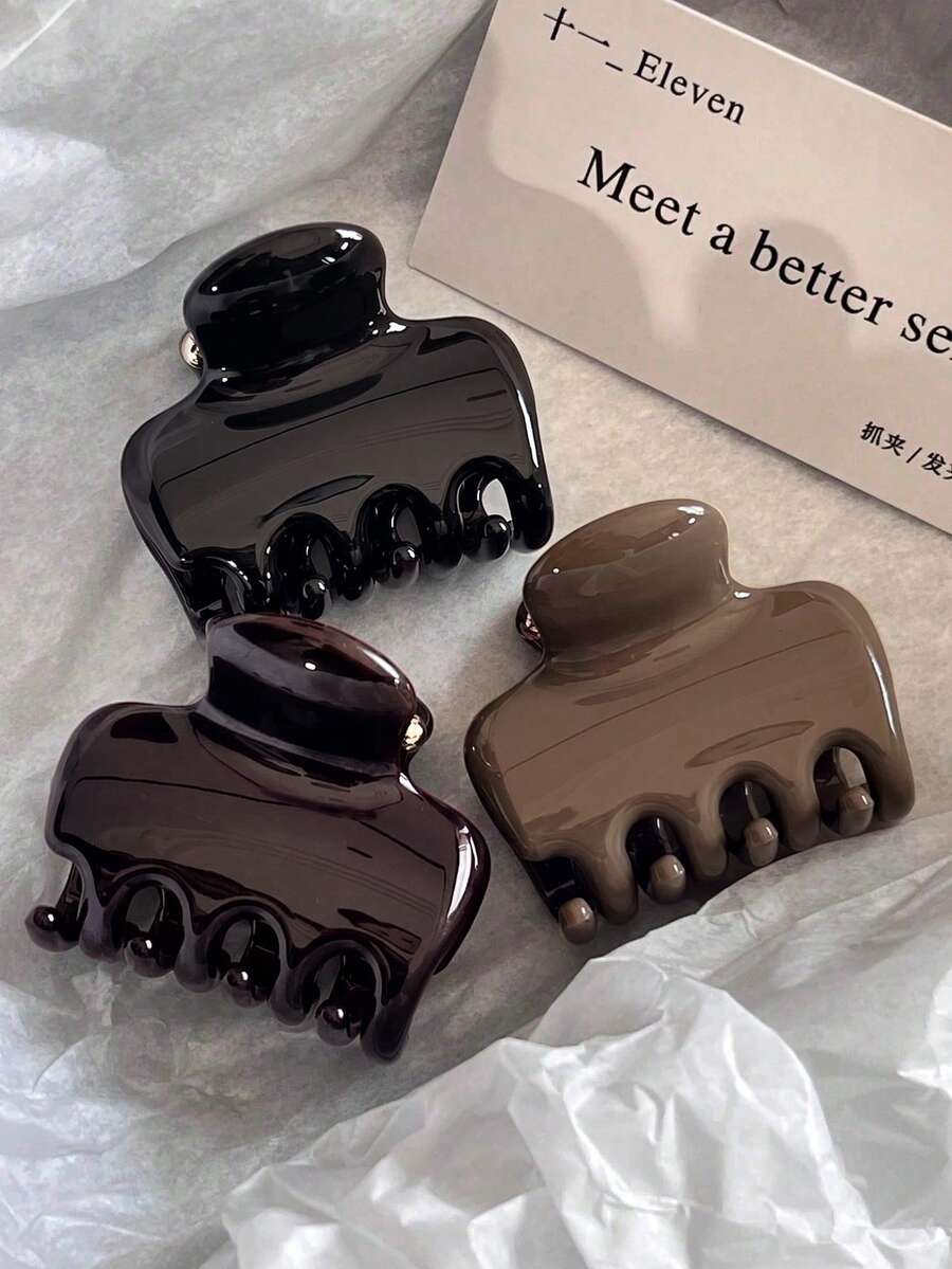 3pcs/Set Women's Glossy Hair Clips, Neutral Medium Square Claw Clips, Strong Hold Non-Slip Hair Clamps, Suitable For Thick And Thin Hair