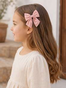 2PCS Fall Winter Baby Pink Dot Textured Bows For Girls Wavy Long Tail Decor Alligator Clips Party Daily Hair Clips Kids Hair Accessories - Baby Pink - View 3