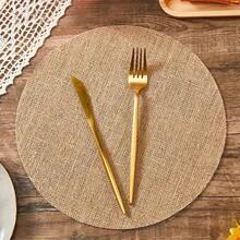 100/50/26/70/12pcs Round Linen Placemats, Trivets, Heat-Resistant Reusable Brown Table Mats, Suitable For Kitchen, Dining Room, Wedding, Home Decor, Party, Birthday Gathering, Dinner, Holiday, Farmhouse Style Round Rustic Tabletop Decoration - Khaki - View 3