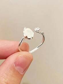 1pc Cat Eye Stone Ring For Women, Fashion Minimalist Index Finger Ring, Unique High-End Stackable Ring - Silver - View 4