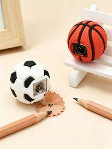 Colorful Creative Football & Basketball Shaped Pencil Sharpener, PVC Material, Portable Single-Hole Manual Pencil Sharpener, Office Supplies, Student Learning Aid Tool, Creative Stationery Gift, Suitable For Friends Or Family - A - View 3