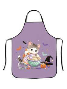 1pc Cute Halloween Cat Theme Printed Apron, Medium Size, Suitable For Baking Kitchen Decor, Halloween Party Tableware Supplies, Autumn Holiday Kitchen Decoration Apron - Multicolor 2 - View 6
