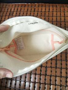 Lancôme Color-Block Canvas Zipper Makeup Bag, Large Capacity Portable Toiletry Bag With Rose Pendant, Commuter Travel Daily Beauty Storage Pouch, Gentle Minimalist Style, Perfect Gift For Bestie Birthday Anniversary Holiday - White + Pink - View 7