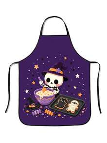 1pc Halloween Skeleton Witch Funny Pattern Apron, Cute Ghost Design Elements, Suitable For Party Baking And Kitchen Decoration, Create Festive Atmosphere Halloween Kitchen Supplies - Multicolor 3 - View 1