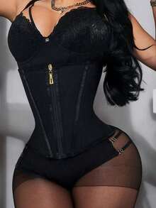 1pc Waist Training Belt With Zipper And Hook & Eye, 2-In-1 High Compression Waist Cincher For Women, Breathable Tight Abdominal Shaping, Yoga Compression Bodysuit, Fitness Workout Shaping Wear, Suitable For Multiple Occasions, Summer, Winter, Spring, Autumn - Black - View 4