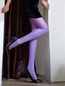 1 Pair Women's Chocolate Fleece Lined Leggings, Stretchy Slim Fit Soft Fleece Lined Stirrup Leggings, Suitable For Spring And Autumn - Violet Purple - View 2