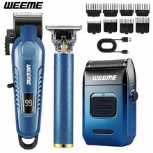 WEEME 4pcs/3pcs/1pc Rechargeable Men's Hair Clipper And Trimmer Set - Blue - View 9