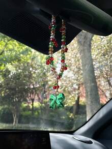 Creative Christmas Bow Car Hanging Ornament, Fashionable Beaded Cherry Car Interior Hanging Decor, Car Interior Hanging Rope, Car Decoration Pendant, Small Gift For Others - A - View 7