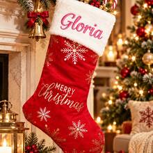 Custom Embroidered Name Snowflake Christmas Stocking, Personalized Name Holiday Hanging Decor, Farmhouse Mantel Fireplace Tree Accent, Customized Party Decoration, Customizable Xmas Gift Bag, Family, Friends, Home Celebration And Seasonal Gift Giving - Style H - View 6