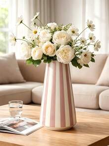 1pc Pink Striped Flower Pot, A Simple European-Style Cylindrical Vase, Is Suitable For Placement In The Living Room, Bedroom, Or On A Table For Home Decoration. - A - View 5
