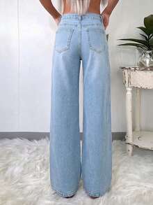 Women's Casual Light Blue Straight-Leg Jeans, Water-Washed Design With Versatile Tailoring, Comfortable And Stylish For Daily Wear - Light Wash - View 5