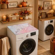 Pink Purple Gold Ink Marble Pattern Washing Machine Cover Mat Anti-Slip Waterproof Dustproof Washer Dryer Countertop Protector Pad Laundry Room Decor Mat - Baby Pink - View 5