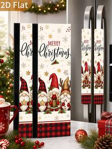 1/2Pcs Christmas Fridge Handle Covers, Christmas Gnome, Black & Red Plaid, "Merry Christmas" Pattern, With Hook & Loop Fastener, Suitable For Refrigerator, Oven, Microwave, Dishwasher, Christmas Kitchen Decor - View 3