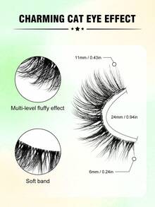 3 Pairs Half-Length Cat Eye False Eyelashes, Natural Look Transparent Band Short Lash Extensions, Reusable Strip Lash Set - Black - View 5