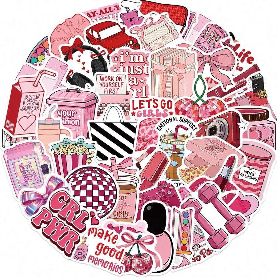 somoving 50pcs Cute Girl Style Printed Stickers Decorative Stationery Suitable For Books, Laptops, Water Bottles, Phone Cases, Suitcases, Guitars, Helmets And More - Multicolor - View 1