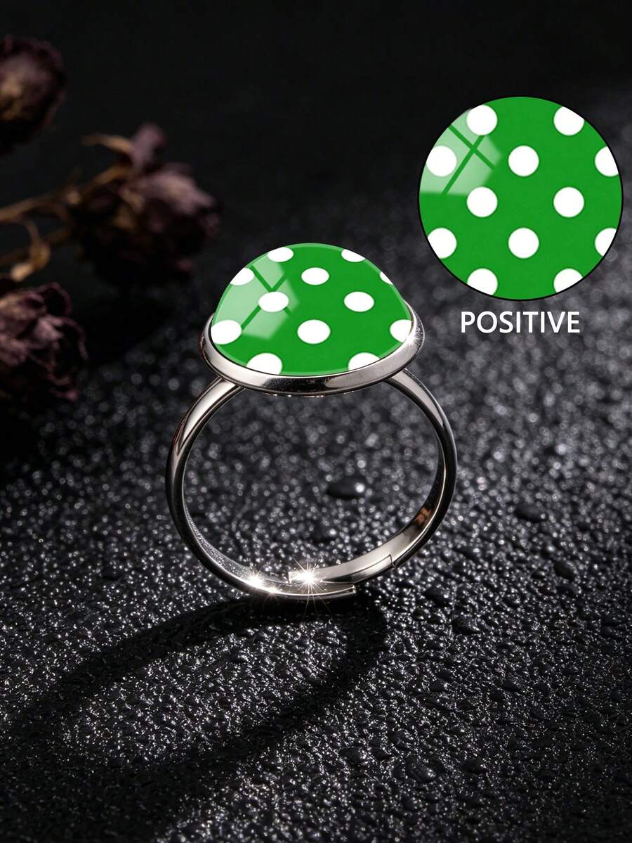 YUJUGLOW 1PC Adjustable Minimalist Cartoon Polka Dot Pattern With 316 Stainless Steel Round Open Ring, Suitable For Women's Daily Wear - Green - View 1