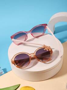 1 Set 2pcs Kids 3-8 Years Old Cat Eye & Round Frame PC Glasses, Fashionable Glasses With Sequin Bow Decor, Suitable For Party And Outdoor Wear, With Glasses Case - Multicolor - View 4