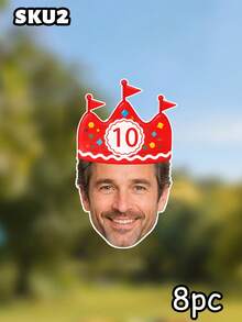 8/16/24pc Personalized Crown Party Hat Face Banner,Custom Photo Face Bunting Garland,Birthday Party Decorations, Custom Face Banner, Face Garlands,Milestone Birthday Party Decor,Home Decor - Multicolor - View 17