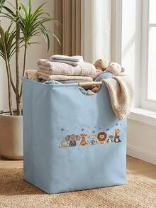 1PC Animal‑Print Open Storage Bin, Collapsible Laundry Basket Storage Bag With Wooden Handles, Household Foldable Hamper For Bathroom, Dirty Clothes Storage Bucket - Multicolor - View 1