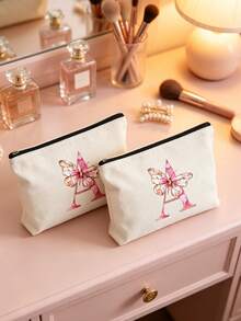 Pink Butterfly Letter A-Z Print White Makeup Bag, Gift For Girls, Cute Vintage Minimalist Fashion Letter Pattern Printed Storage Bag, Cosmetic Pouch, Storage Bag, Makeup Organizer Bag, Toiletry Bag, Clutch, Lightweight Foldable Storage Bag, Simple Shopping Bag, Teacher Gift Clutch, Nurse, Doctor, Teacher Storage Bag, Suitable For Personal Travel Cosmetic Storage - Multicolor - View 8