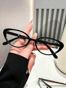 Cat Eye Exquisite Popular Design New Portable Plastic Frame Women's Transparent Glasses, Suitable For Outdoor Party Street Photography Decoration - Clear - View 3