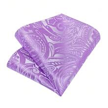 Light Purple Paisley Pattern Men's Tie 4pcs Set Handkerchief Cufflinks Silver Tie Clip Evening Party Accessories - Mauve Purple - View 5