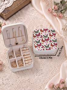 Women'S Jewelry Box With Butterfly Print-Portable Travel Jewelry Storage Case For Women Ring Earring Necklaces-Top Choice For Holiday Gift - Butterfly Design - View 23