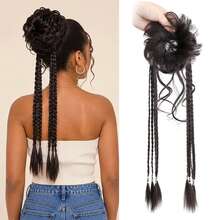 Women's Braided Bun With Boxer Braids & Tendrils, High Temperature Synthetic Fiber, Adds Volume, Easy To Wear For Daily, Travel, Party, Halloween & Christmas - Dark Brown - View 6