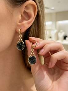 1 Pair Of Fashionable Personalities Rhinestone Earrings Exquisite And Elegant Suitable For Wedding Parties And Gift Giving ﻿ - Gold - View 7