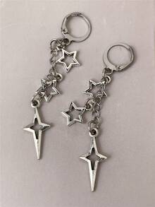 1對龐克嘻哈星星流蘇耳環，中性款，適合日常配戴，獨特設計，時尚女款耳環 - 銀色 - 查看 7