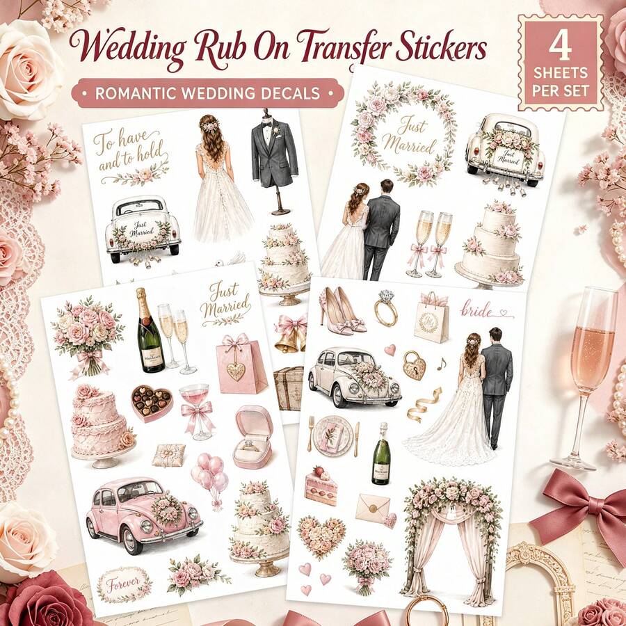 4 Sheets Set Wedding Journaling Stickers Rub On Transfers For Crafts ...