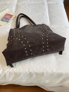 Tas Tote Dekorasi Rivet Vintage, Tekstur Usang, Kapasitas Besar, Tas Bahu, Tas Genggam, Tas Selempang, Untuk Perjalanan Sehari-hari, Tas Kasual Wanita - MultiWarna - View 5