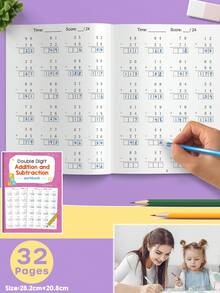 Sách bài tập luyện toán cho trẻ em, luyện cộng trừ số có 2 chữ số và từ 0-20, luyện tính toán số học, luyện viết tay, cho mầm non, mẫu giáo, lớp 1-3, học tại nhà, hỗ trợ giảng dạy tại trường, công cụ học toán giáo dục - Nhiều màu - Xem 8