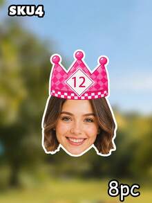 8/16/24pc Personalized Crown Party Hat Face Banner,Custom Photo Face Bunting Garland,Birthday Party Decorations, Custom Face Banner, Face Garlands,Milestone Birthday Party Decor,Home Decor - Multicolor - View 30