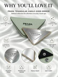 Prada Triangle Single-Sided Mirror, 9*5cm, Single Piece, Clear Image, Lightweight And Portable, Includes Storage Pouch, Suitable For Touch-Ups On The Go And Travel - Green - View 5