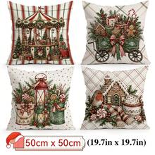 4pcs/1pc Gingerbread Man Carriage Christmas Pattern Pillow Case Without Insert, Single Side Printed Pillow Case, Suitable For Living Room Bedroom Home Decor, All Season Pillow Case - Multicolor - View 11