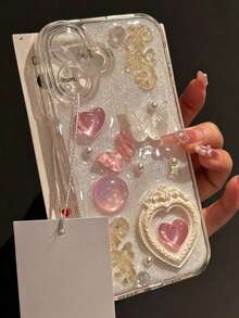 Cute Epoxy Resin 3D Butterfly Heart Phone Case, Compatible With Iphone 17/16/15/14/13/12 Pro Max Plus/11, Luxury Cute Lens Protection Back Cover - White - View 3