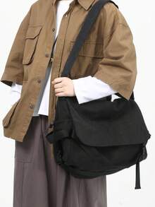 Vintage Men's Canvas Crossbody Bag Peach Tree - Black - View 9