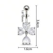 1pc Copper Zirconia Heart Pendant Flower Belly Ring Suitable For Daily Wear - Heart-shaped Flower - View 5