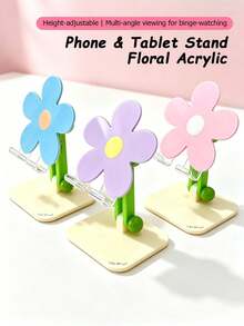 Cute Flower‑Shaped Phone & Tablet Stand, Acrylic Floral Desk Bracket, Multi‑Angle Height‑Adjustable Foldable Anti‑Slip Holder, Aesthetic Decor For Home Bedroom Office - Multicolor - View 1