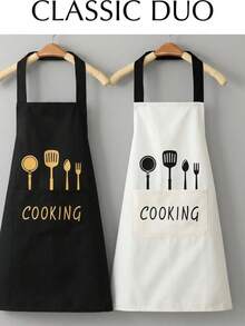 1pc Kitchen Apron Set, Unisex Printed Cooking Apron, Adjustable Neck Strap Chef Apron, Suitable For Home Kitchen Cooking, Baking And Grilling, Kitchen Essential, Christmas Gift, Women's Halloween Costume, Home Decor - Multicolor - View 6