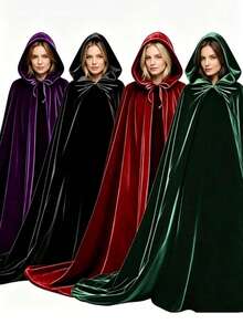 Soft Plush Plush Hooded Cape, Multiple Colors Available, Long Train Design, Medieval Wizard Costume, Adult Halloween Party Cosplay Cloak - Multicolor - View 1