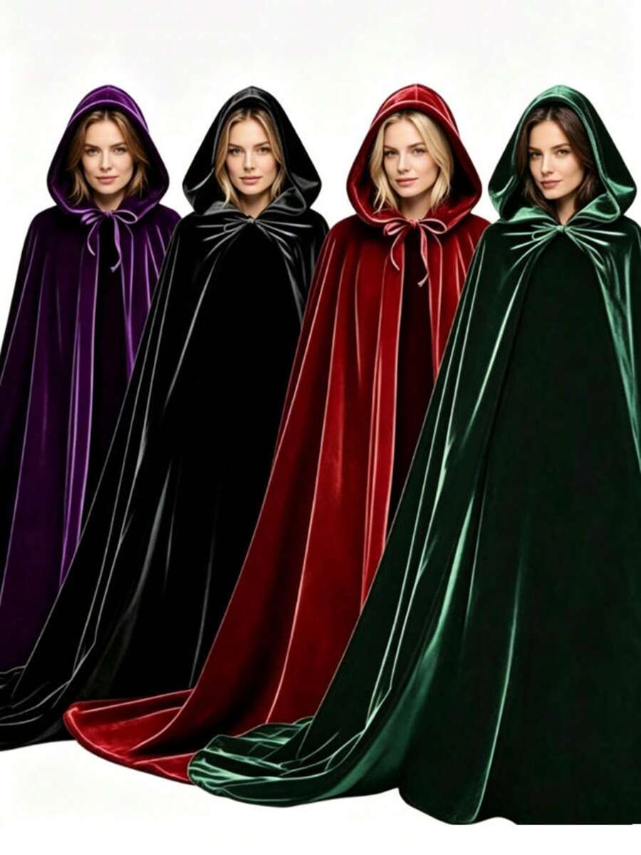 Soft Plush Plush Hooded Cape, Multiple Colors Available, Long Train Design, Medieval Wizard Costume, Adult Halloween Party Cosplay Cloak - Multicolor - View 1