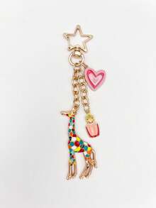 Cute Colorful Enamel Giraffe Bag Charm, Star & Cherry Dangle Keychain Pendant, Bag Accessory, Car Decor Phone Charm, Room Decoration, Exquisite Graduation Gift - Multicolor - View 9