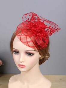 1pc Women's Tea Party Headband Kentucky Derby Hat Floral Mesh Hair Clip Wedding Accessory - Red - View 5