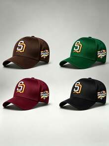 1pc Gothic Men Hats Letter S Embroidered Side World Series Printing Hat For Men Adjustable Baseball Cap Perfect For Parties Travel And Sun Protection - Multicolor - View 8