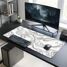 White Base Wavy Line Pattern XXL Extra Long Gaming Mouse Pad, Non-Slip Durable Rubber Base, Smooth Surface, Suitable For PC/Laptop/Office/Home Gaming, Abstract Art Desk Mat, Study Office Supplies, Back To School Desktop Accessories Set - A - View 7