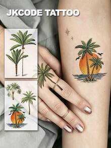 JKCODE TATTOO 2 Pcs Realistic 3D Coconut Tree With Sunset Temporary Tattoos, Stylish Mini Tattoo Stickers, Cool Tattoo, Waterproof Tattoo For Women, Simple, Colored Print Tattoo Sticker, Washable Stickers For Party Tattoo Sticker, Last 3-5 Days - Multicolor - View 6